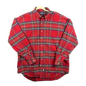 Ralph Lauren The Big Oxford Shirt Red Blue Plaid Men's Size Large Button Down